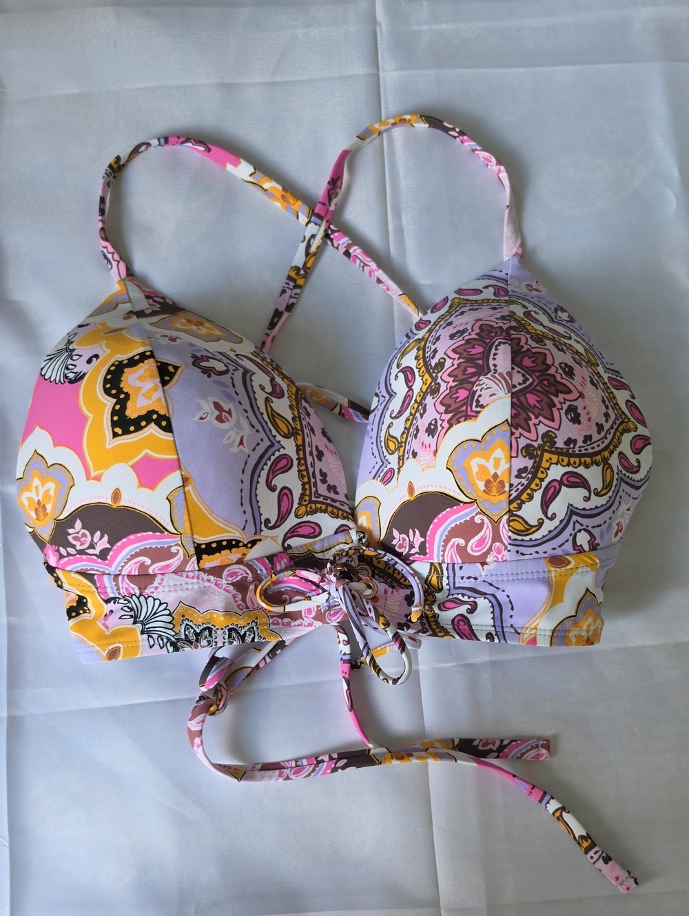Hula Honey Pink Purple Yellow Paisley Bikini Top